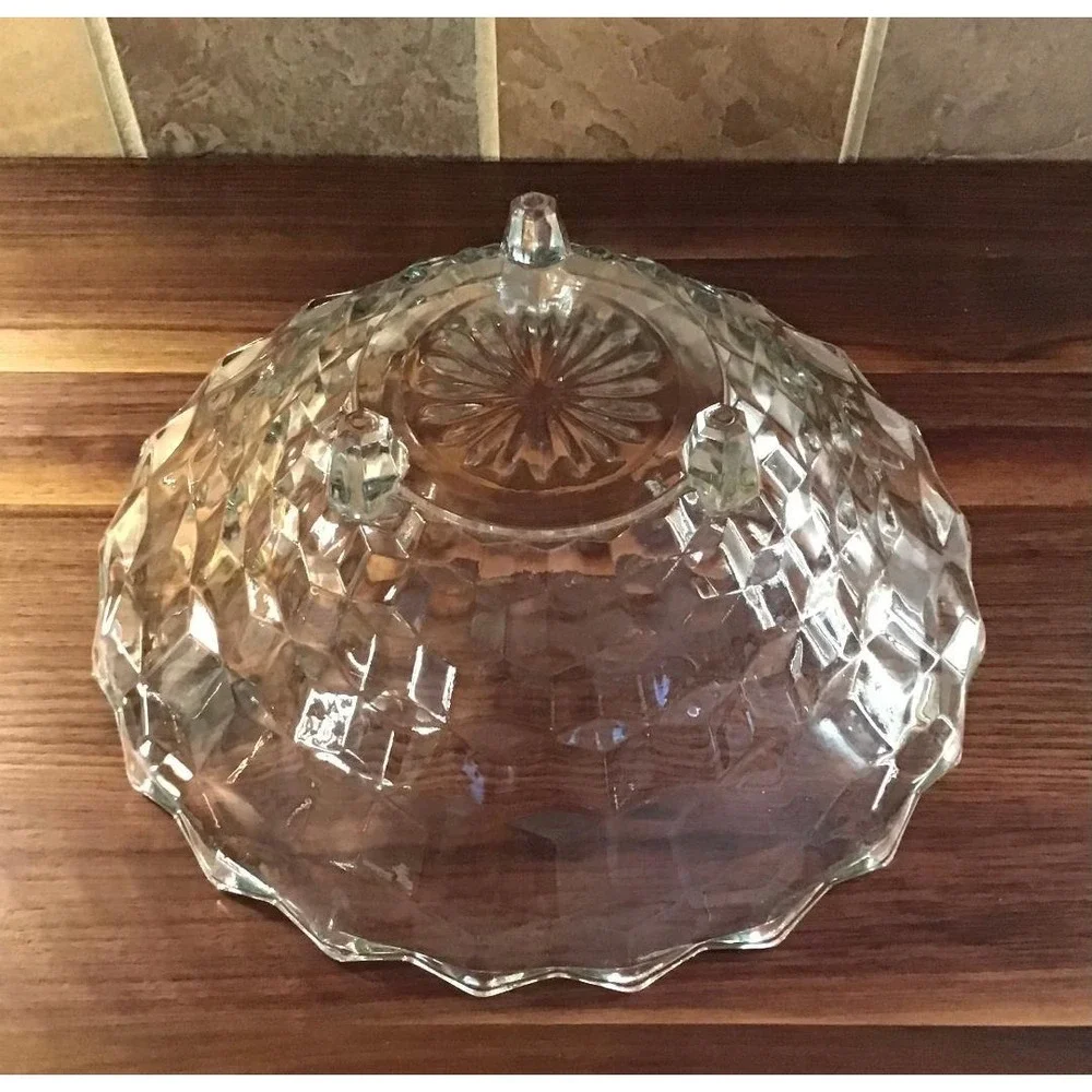 VTG Indiana Glass Whitehall‎ Pattern Cubist Glass Footed Bowl Sawtooth 10